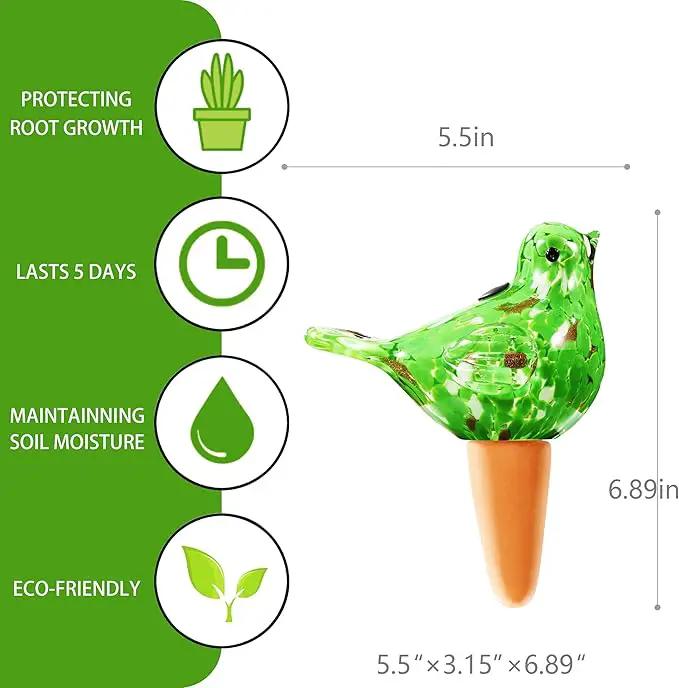 Glass Bird Shaped Plant Watering Ball Glass Automatic Watering Ball Flower Pot Insertion Spike Drip Irrigation Device Watering Ball Irrigation System Plant Enthusiast Gift (Green) by GreenHaven Gardens