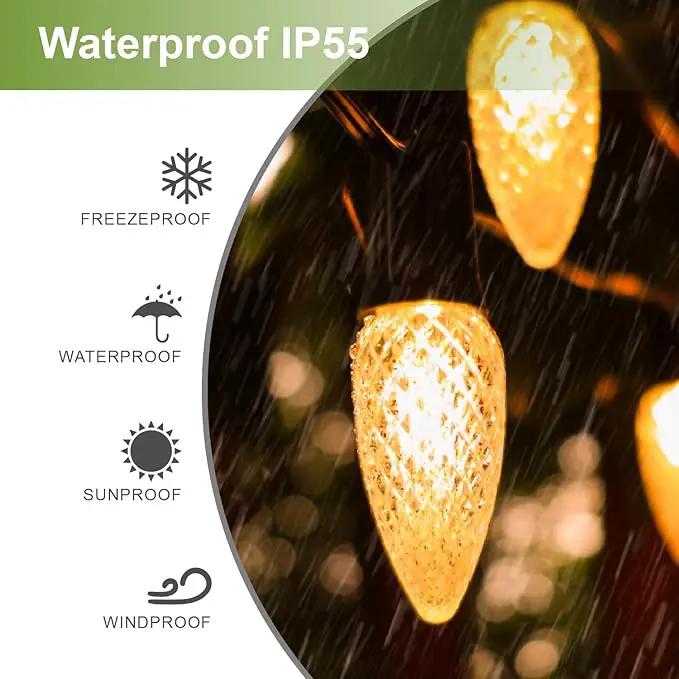 50Pack C9 Christmas LED Light Bulbs, Strawberry Replacement Bulb 2200K Warm White Shatterproof & Waterproof Outdoor String Light Bulbs, E17 Candelabra Base Edison Bulbs for Holiday Decoration by GreenHaven Gardens