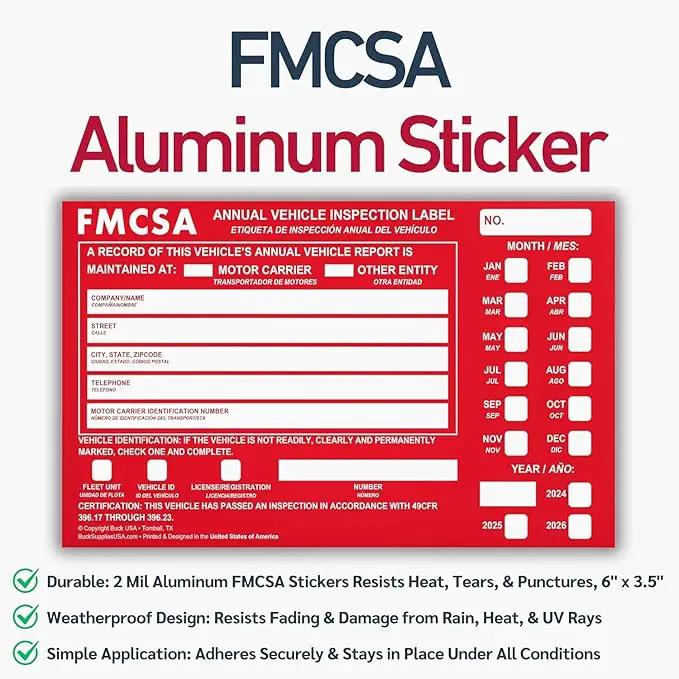 5 Pack Buck Aluminum Annual Vehicle Inspection Label with Punch Boxes, 2 Mil Red FMCSA Self Adhesive Sticker, DOT Compliant, Weatherproof, Tear Resistant, Easy to Write On, 6" x 3.5" - Made in USA by GreenHaven Gardens