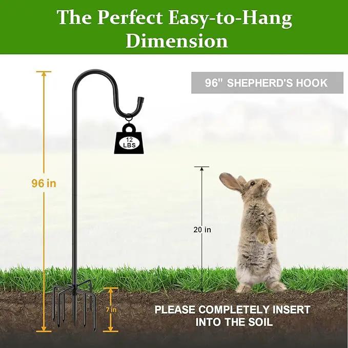 96" Shepherds Hooks for Outdoor with 7 Prongs Base, Heavy Duty Bird Feeder Pole for Hanging Lantern, Hummingbird Feeder, Shepherds Hook for Bird Feeders Outside,1 Pack by GreenHaven Gardens