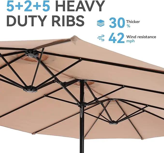 GREEN PARTY 15 ft Rectangle Patio Umbrella with Base Included, Double-Sided Table Umbrella with Crank, Large Outdoor Umbrellas for Patio Poolside Garden Backyard, Beige by GreenHaven Gardens
