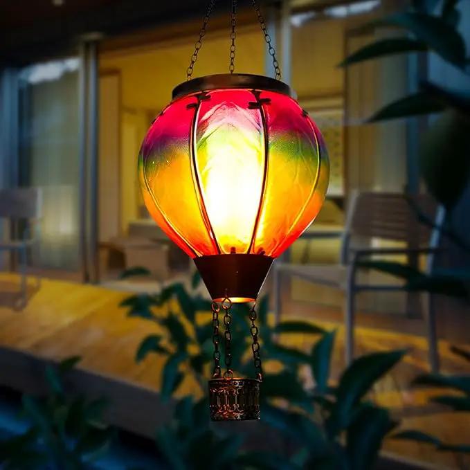 Solar Hot Air Balloon Lantern with Flame, Hanging Glass Hot Air Balloon Solar Lantern Waterproof, Decorative Outdoor Hot Air Balloon Solar Light for Outside Garden Patio (Purple Gradient) by GreenHaven Gardens