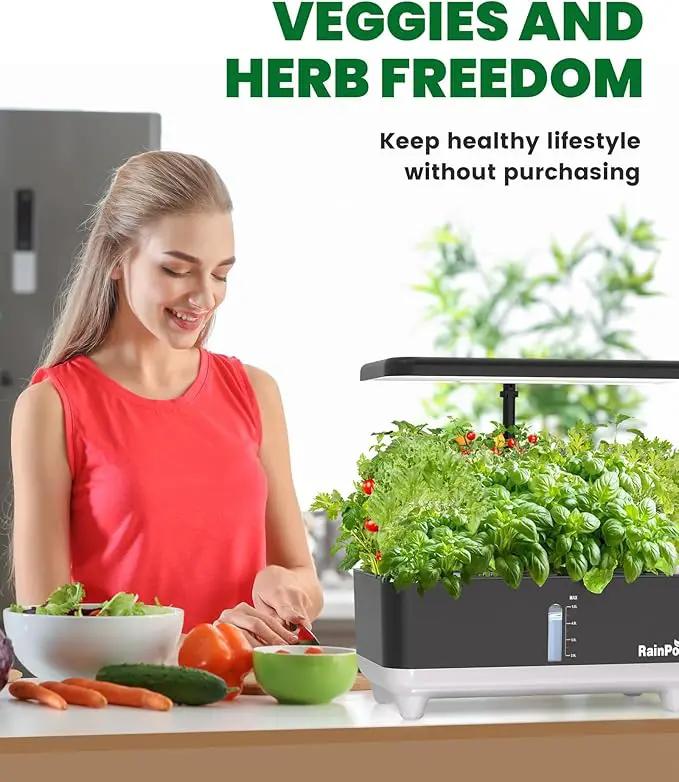 RAINPOINT Hydroponics Growing System Kit, Indoor Herb Garden Planter Kit with 13 Pods, 5L Inside Gardening System with LED Grow Light, Gardening Plant Gift for Women, Men, Children and Enthusiasts by GreenHaven Gardens