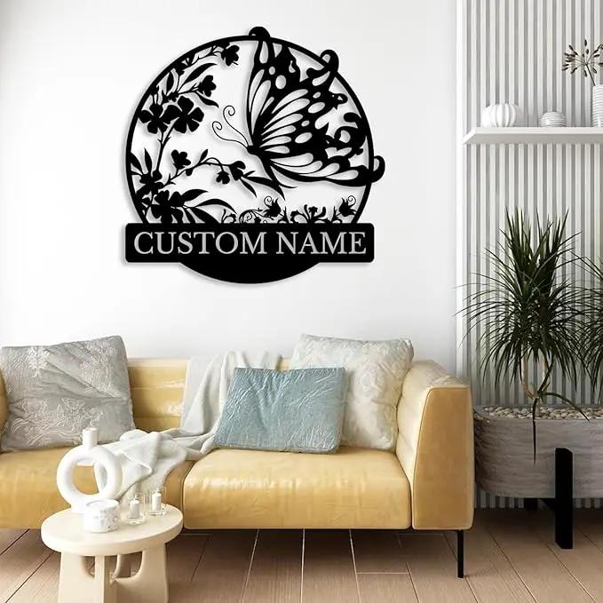Custom Butterfly Metal Sign,Personalized Butterfly House Number Signs,Personalized Gardener Name Sign,Garden Patio Wall Decor (Style-3) by GreenHaven Gardens