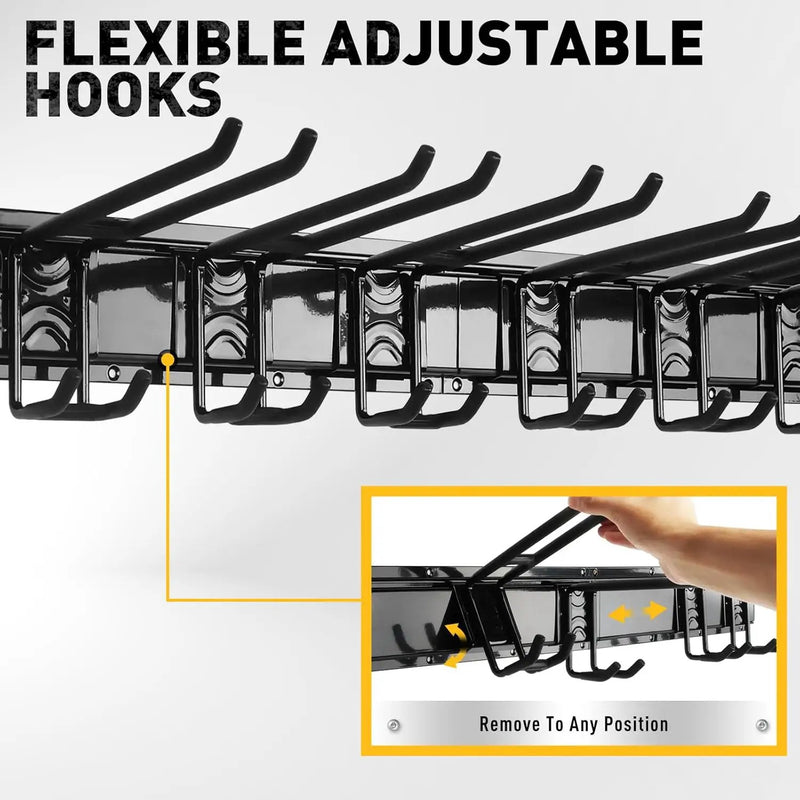 ELEAD 48 Inches Garage Storage, Garage Organization, Garden Tool Organizer Wall Mount, 9 Adjustable Heavy Duty Metal Hooks, Holds Up to 730 lbs, Yard Tool Organizer for Garden, Yard, and Shed by GreenHaven Gardens