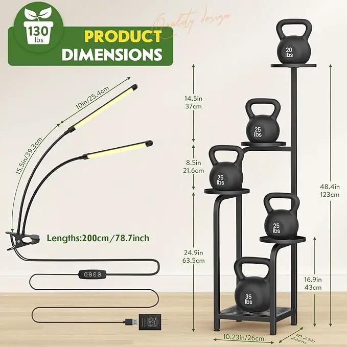 TOSKING 48" Tall Plant Stand with Grow Lights - 5-Tier Corner Plant Shelf with LED Full Spectrum Lights with Dimmer & Timer, Multi-Functional Corner Plant Stand for Home, Office, Balcony (Grow Light 5 Tier-Black) by GreenHaven Gardens