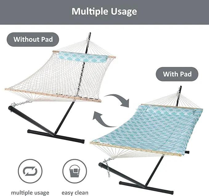 SUNCREAT Patio Hammock with Stand Included, Portable Double Hammock with Stand, Green Pattern by GreenHaven Gardens