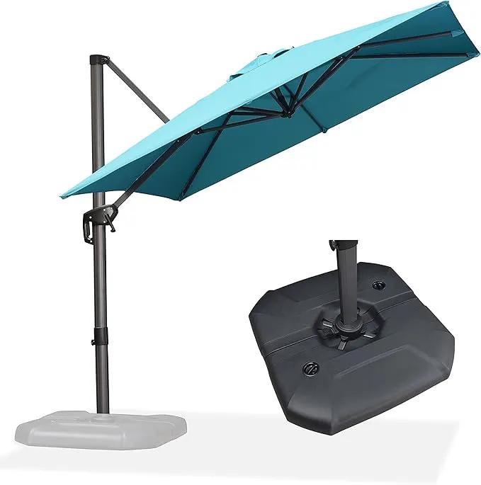 PURPLE LEAF 8 Feet Square Cantilever Umbrella Patio Umbrella with Base Outdoor Umbrella Aluminum Offset with 360-degree Rotation for Garden Deck Pool Patio, Turquoise Blue by GreenHaven Gardens