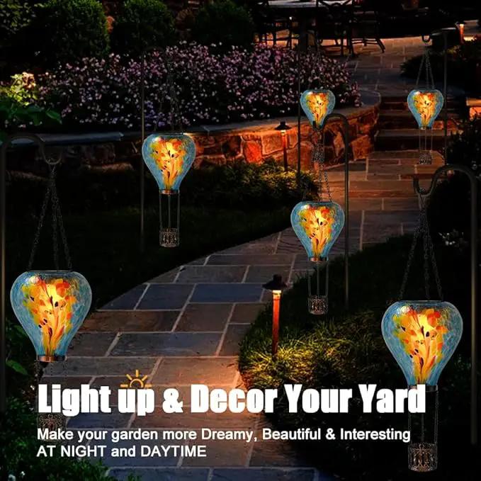 Hot Air Balloon Solar Lantern - Stained Glass Lantern with Simulated Flickering Flame, Outdoor Hanging Yard Light Waterproof IP65 & Weather Resistant for Garden Patio Lawn Porch Decor Gfit by GreenHaven Gardens