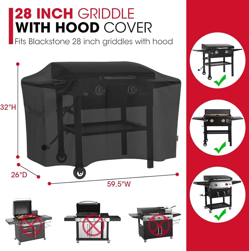 Unicook 5483 Griddle Cover for Blackstone 28 Inch Cooking Station with Hood, Heavy Duty Waterproof Flat Top Gas Grill Cover, All Weather Protection for BBQ Griddle, Black by GreenHaven Gardens