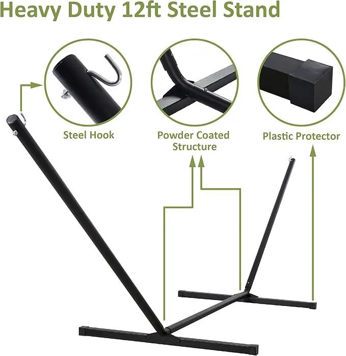 SUNCREAT Portable Double Hammock with Stand, 475 lbs Capacity, Heavy Duty Two Person Hammock with Stand Included, Green Stripe by GreenHaven Gardens