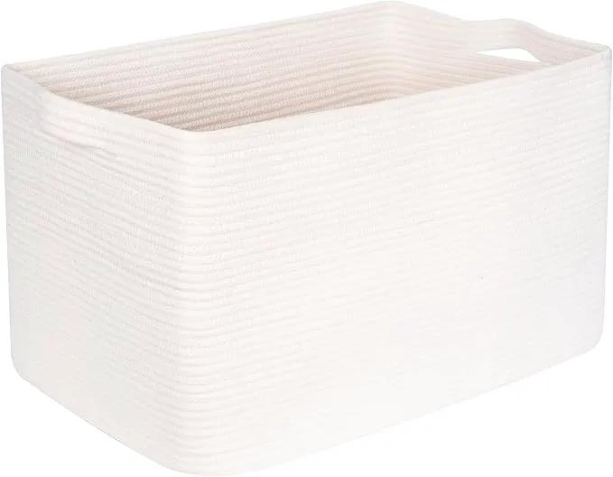 MINTWOOD Design 22in Extra Large Blanket Basket Holder Living Room, Rectangle Rope Woven Storage Basket with Handles for Laundry, Pool Towels, and Shoes, Dog Toy Organizer Bin Box, Creamy White by GreenHaven Gardens
