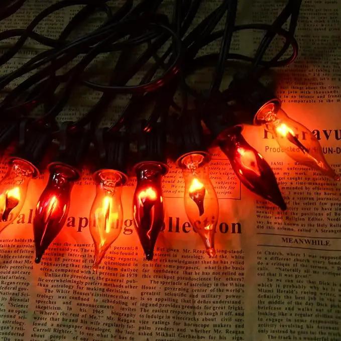 27.8 FT Halloween Decorations, C7 Clear Orange and Purple Halloween Lights, Flickering Flame String Lights Outdoor, E12 Screw Base, Flame String Lights for Halloween Garden Patio Party Decor, Black by GreenHaven Gardens