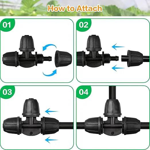 Upgraded 1/4" Drip Irrigation Tee Fittings：24 Pieces Leak Free Lock Barbed 3 Way Tee Connectors for 1/4 Inch Irrigation Tubing Quick Connect Parts for Garden Landscape System by GreenHaven Gardens