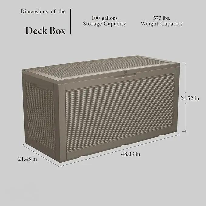 Multi-Functional 100 Gallon Patio Storage Bench - Waterproof Outdoor Deck Box & Storage Cabinet, Lockable Resin Chest for Pool/Garden Accessories, UV-Resistant, Weathered Grey by GreenHaven Gardens