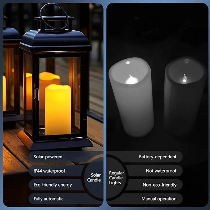 salipt Solar Powered Candles - 3.25" x 4" Waterproof LED Flameless Pillar Candle Set,Dusk to Dawn, Rechargeable Solar Battery Included,Waterproof for Patio Decor,Set of 2 by GreenHaven Gardens