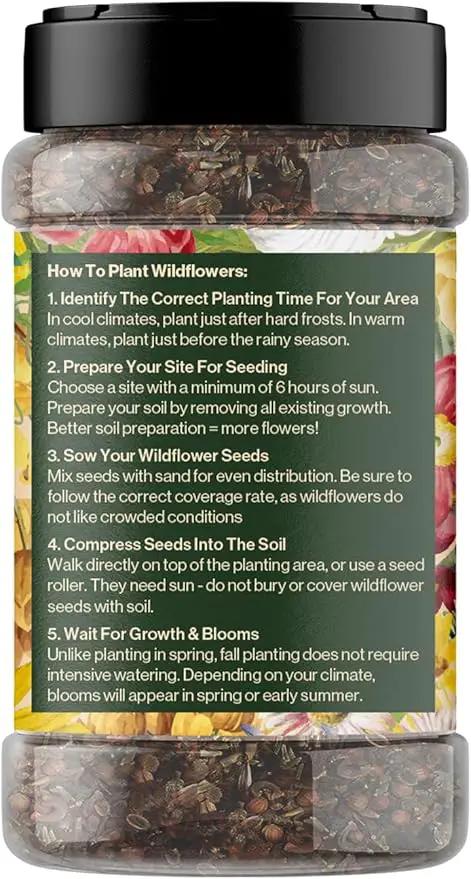 Wildflower Seed Shaker – Awesome Annual Mix by GevaGrow - 2 Ounce Shaker by GreenHaven Gardens