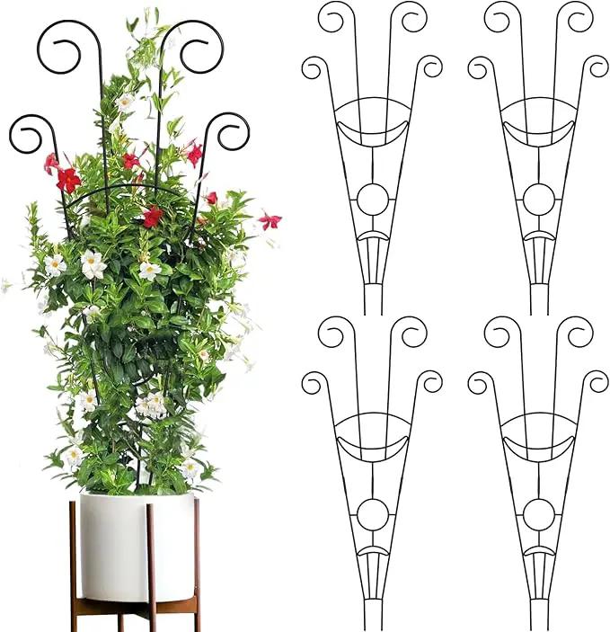 ZOUTOG Trellis for Climbing Plants Indoor 30 Inch, Houseplant Trellis for Potted Plants Metal 4Pcs for Vine Ivy Flower Support,Moon Shape,Black by GreenHaven Gardens