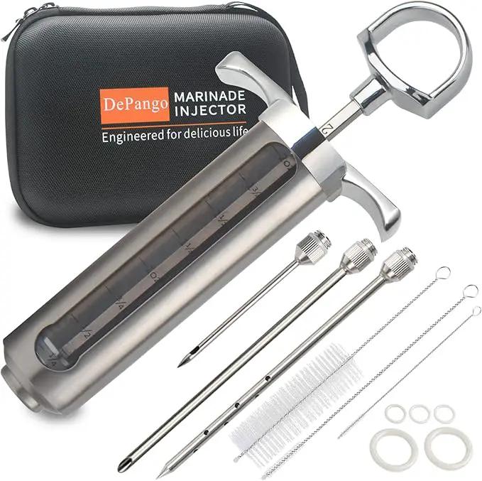 Meat Injector, Stainless Steel Marinade Injector Flavor Syringe Kit with 2-oz Measurement Window for Smoker Food BBQ Grill, Cooking Turkey Chicken Steak Beef Brisket Pork-Chops, 3 Meat Needles by GreenHaven Gardens
