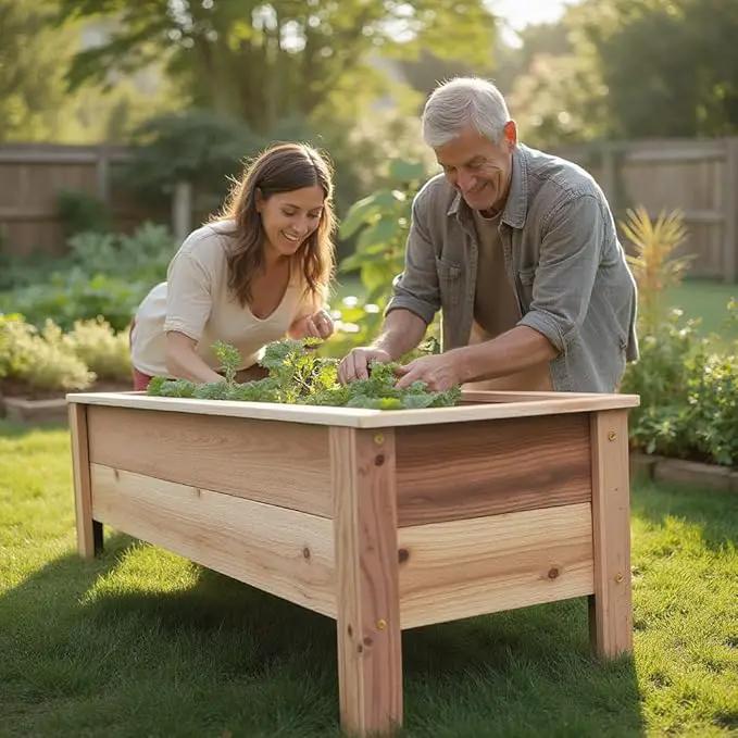 Handmade Custom Heavy Duty Rectangular Raised Cedar Wood Garden Planter Box – 46", 36", 24" – Indoor/Outdoor Farmhouse Style for Flowers & Vegetables – Made in USA (24" L x 15.5" W x 16.5" H) by GreenHaven Gardens