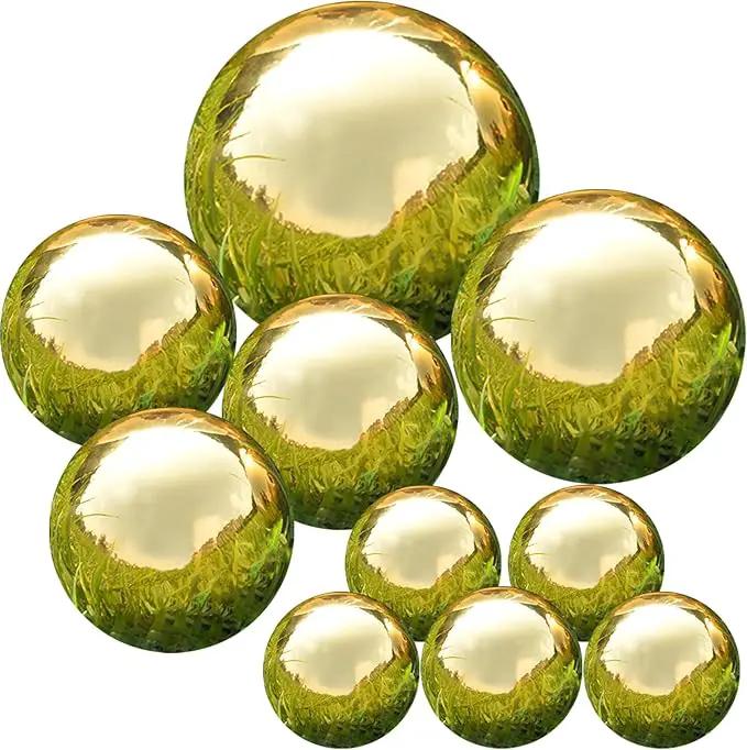Nerien Gazing Ball, Stainless Steel Garden Mirror Globe, Polished Ornament Sphere, Hollow Floating Reflective Hemisphere, for Home Outdoor Pond Housewarming Swimming Pool Decoration, Gold, 10Pcs by GreenHaven Gardens
