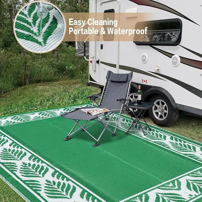 8x10 Patio Waterproof Outdoor Rug Outrside Camping Carpet RV Area Rug Reversible Green Rugs for Deck Entryance Porch Picnic Balcony Beach by GreenHaven Gardens