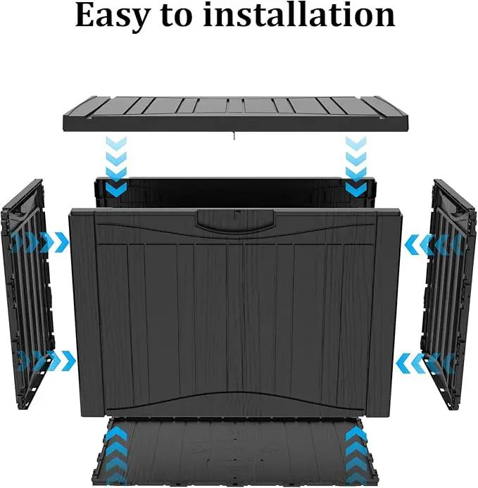 50 Gallon Lockable Resin Deck Box, Waterproof & UV-Resistant Outdoor Storage Box for Outdoor Cushion Storage, Garden Tools & Pool Accessories Storage, Black by GreenHaven Gardens