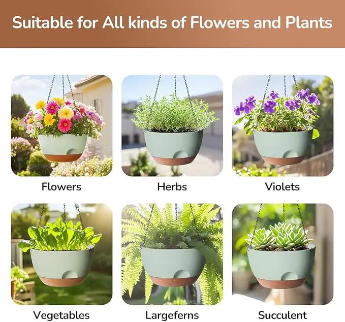 12 Inch Hanging Baskets for Plants Outdoor, Hanging Planters for Indoor Outdoor Plants, Hanging Planter with Self Watering, Hanging Flower Pots (Green) by GreenHaven Gardens
