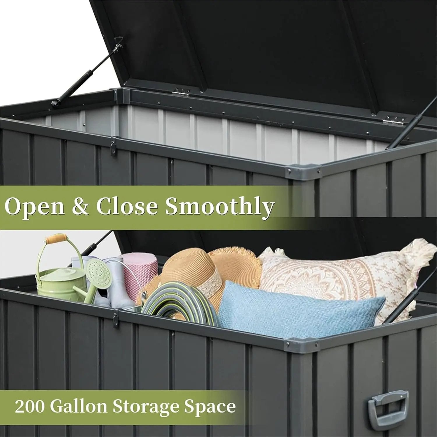 KUIKUI 200 Gallon Deck Box Waterproof, 200 Gallon Outdoor Storage Box, Metal Deck Box Waterproof for Pool Patio Cushions and Sports Pools Equipment, Dark Gray by GreenHaven Gardens