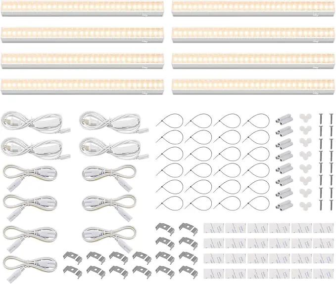 Barrina Grow Lights for Indoor Plants, Full Spectrum Grow Light, 1ft Plant Lights for Indoor Growing, LED Grow Lights, T5 Grow Light Strip, Plug and Play, Yellow, 8-Pack