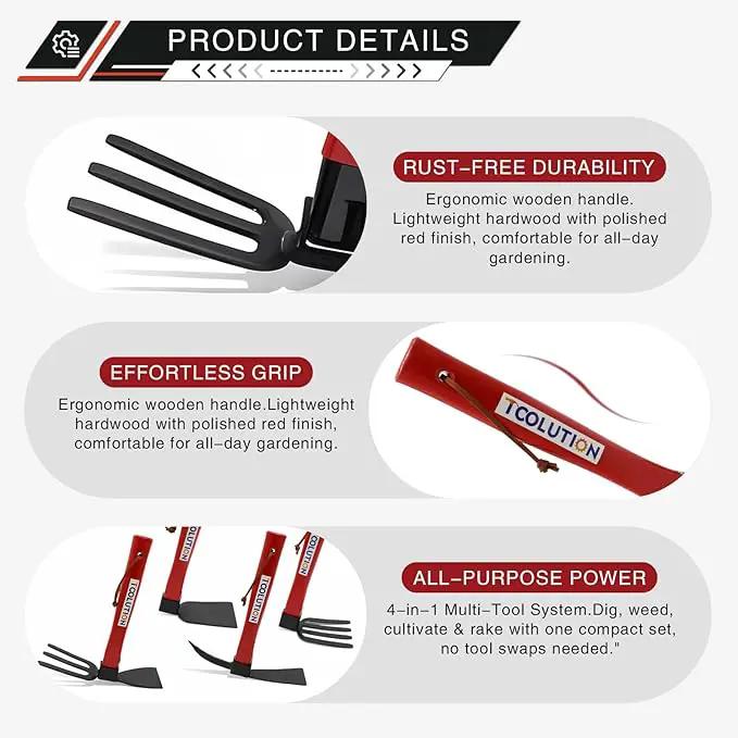 Garden Tool Set with Tool Box 4 Piece Heavy Duty Gardening Tools Kit with Hoe Rake Shovel Fork Non Slip Handle Garden Hand Tools for Digging Weeding Planting by GreenHaven Gardens