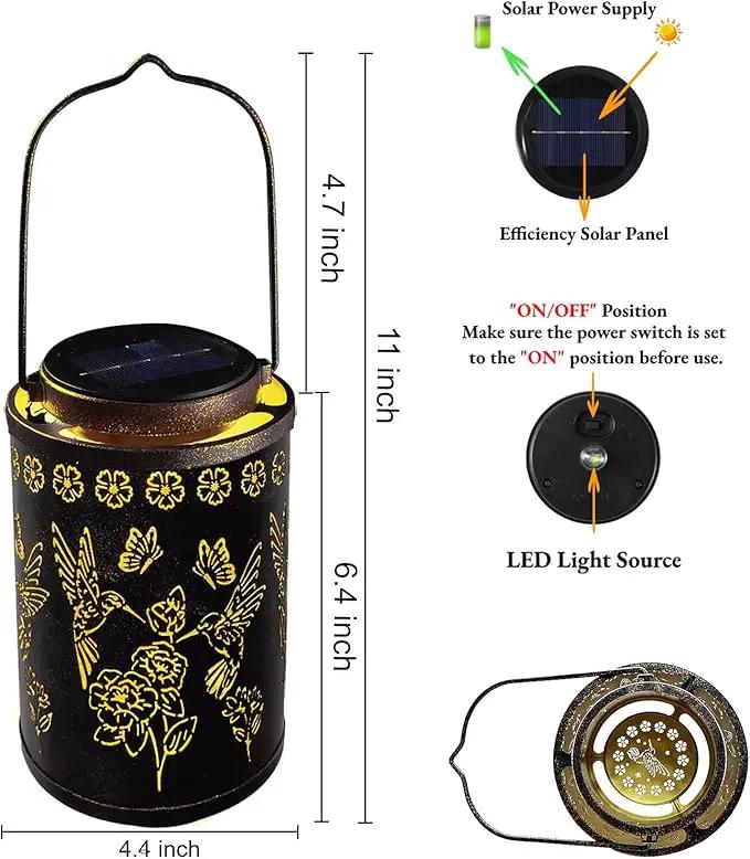 Solar Lanterns Outdoor Waterproof Hummingbird Garden Decor, Hanging Metal Lights for Yard, Patio, Fence, Porch, Pathway Decoration, Ideal Gift for Women, Mom, Grandma by GreenHaven Gardens