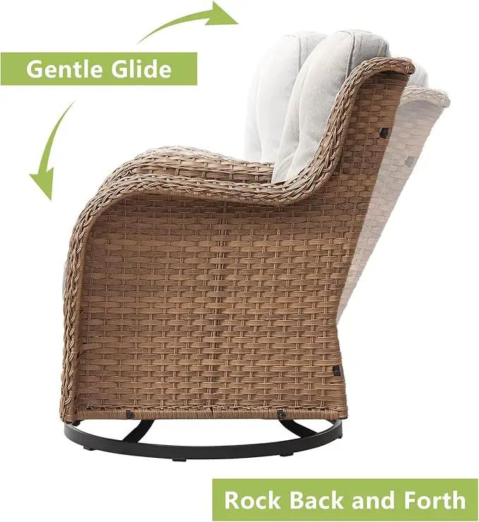 Outdoor Wicker Patio Furniture Set - 6 Piece Rattan Patio Conversation Set with 2 Rocking Swivel Chairs,2 Ottomans,1 Sofa and 1 Coffee Table for Porch Deck Backyard Garden(Yellow/Beige) by GreenHaven Gardens