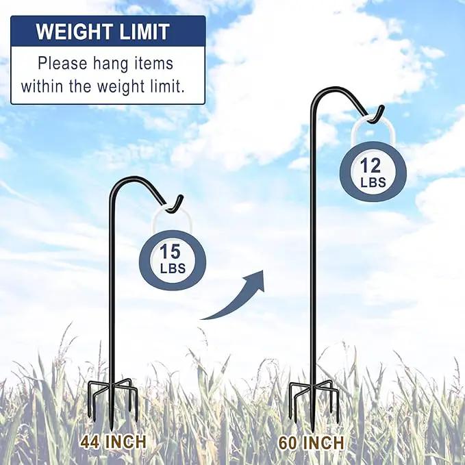 Shepherds Hook for Outdoor Bird Feeders Pole 60 Inch Tall, Adjustable Heavy Duty Garden Hanger Stake Pole with 5 Prong Base, Shiny Black (2 Packs) by GreenHaven Gardens