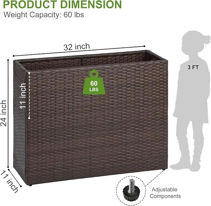LEWIS&WAYNE Large Rectangular Block Planter Box Handmade Wicker Tall Planters for Outdoor Plants with Removable Liners Modern Planter for Indoor Outdoor Patio Deck - Brown, 32''x11''x24'' by GreenHaven Gardens
