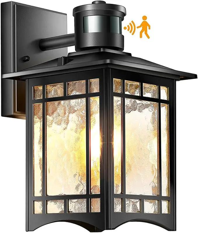Motion Sensor Outdoor Lights, Dusk to Dawn Light Fixture, Black Wall Sconce Lighting, Front Porch Light, Exterior Lights for House Patio, Outside Door Wall Mount Anti-Rust Lantern by GreenHaven Gardens