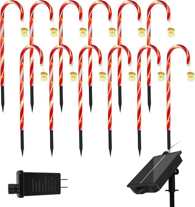 Solar Christmas Lights Outdoor Decorations: Candy Cane Light Waterproof for Yard Decorative Outside - Santa Claus Pathway Stake Lighting Patio Garden Path Street Decor 12 Pack by GreenHaven Gardens