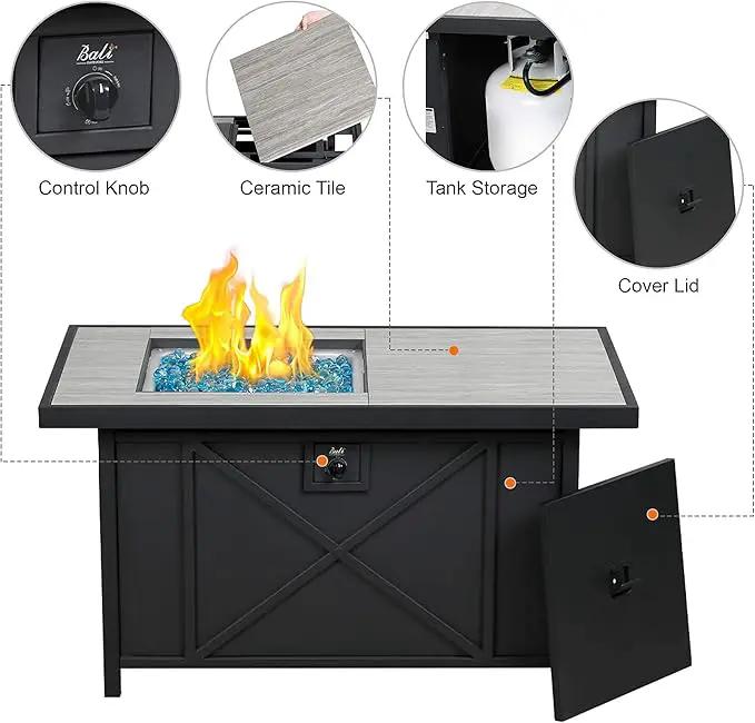 BALI OUTDOORS 42 inch 50,000 BTU Rectangular Propane Gas Fire Pit Table with Fire Glass and Table Lid, Fire Pits Outdoor for Garden, Patio, Backyard by GreenHaven Gardens