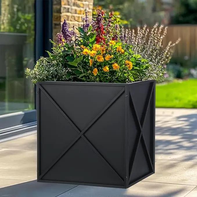 SUNNYPARK Large Metal Planter Box 17”x 17”x 18”, Square Modern Black Metal Planter Box Heavy Duty with Drainage Holes for Outdoor Garden Patio by GreenHaven Gardens