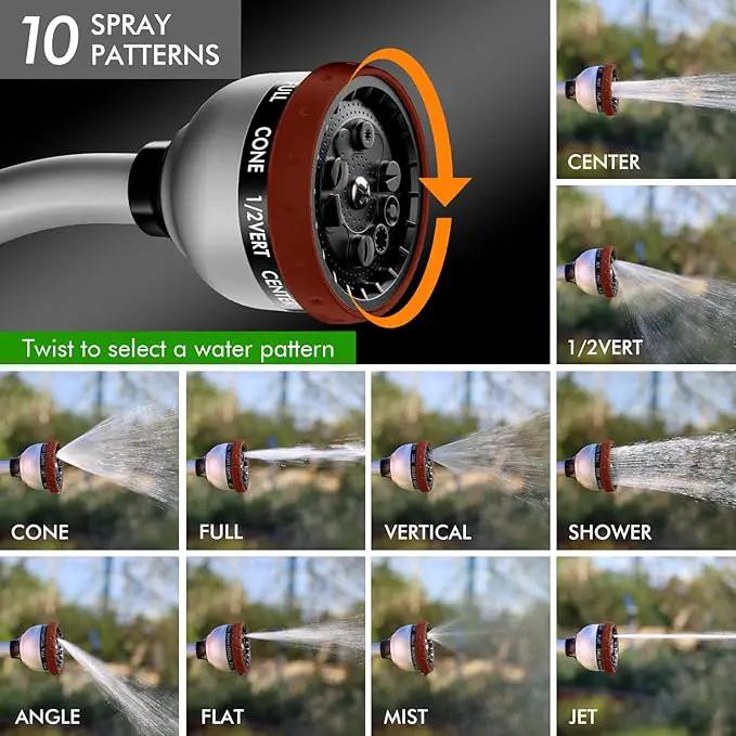 RESTMO Watering Wand Heavy Duty, Metal Garden Hose Wand with 10 Spray Patterns, 15-Inch Long Hose Nozzle Sprayer with Thumb Flow Control, Ideal to Water Hanging Baskets and Shrubs, Red by GreenHaven Gardens