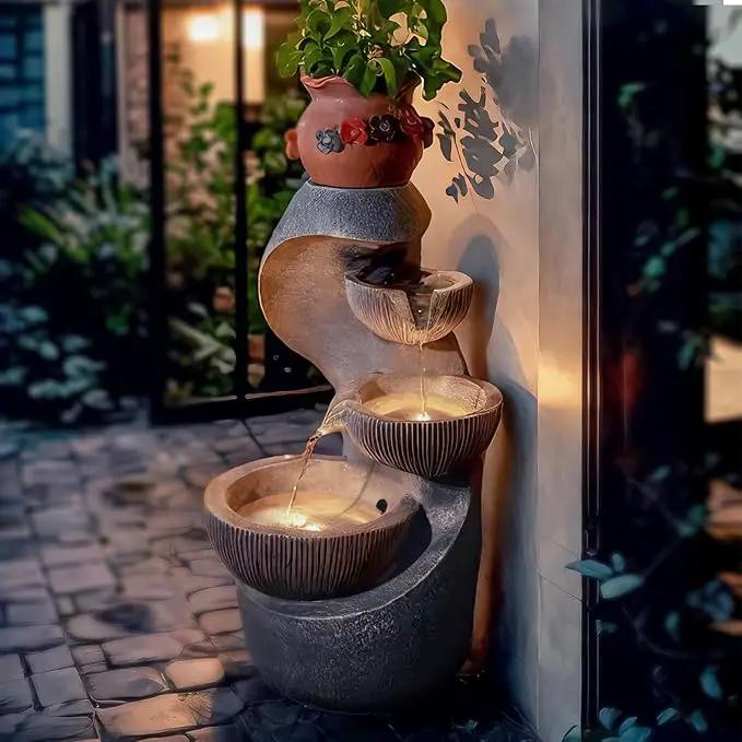 20" H Outdoor Water Fountain, Modern Outdoor Garden Fountains with LED Lighted for Garden, Patio, Deck, Backyard and Home Art Decor by GreenHaven Gardens