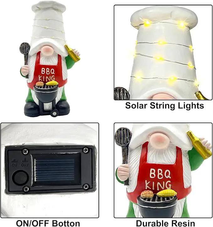 BAYN Garden Gnome Statues Outdoor Decor, Solar Powered Outdoor Gnome with BBQ Grill Decorative Yard Garden Lights Art Gifts with 11 Warm White LEDs by GreenHaven Gardens