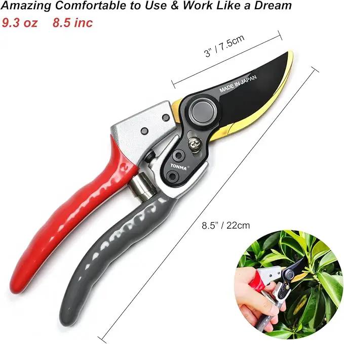 TONMA Bypass Pruning Shears [Made in Japan] 8 Inch Heavy Duty Garden Shears for Gardening, Professional Hand Pruners Garden Clippers with Japanese SK4 Steel Blades, Ergonomic Non-Slip Grip by GreenHaven Gardens