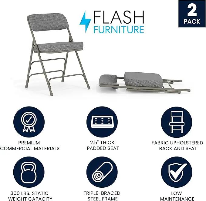 Flash Furniture Hercules Series Metal Folding Chairs with Cushioned Seats, Fabric Upholstered Event Chairs, Set of 2, Gray by GreenHaven Gardens