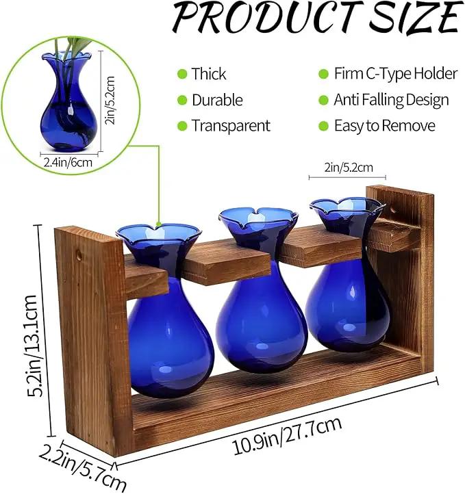 Plant Propagation Station Plant Terrarium Unique Birthday Gifts for Women Plant Lovers Home Office Decor Planter with Wooden Stand - 3 Bulb Glass Vase by GreenHaven Gardens