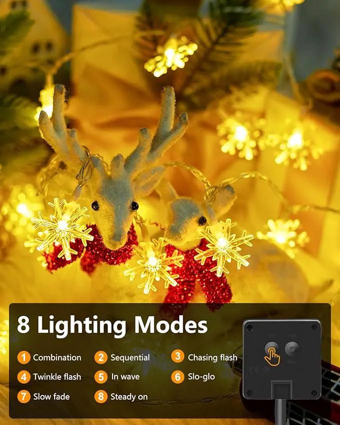 Brightown Solar Christmas Snowflake String Lights 50 LED 31 FT Outdoor Waterproof Snowflake Fairy Lights with 8 Lighting Modes for Christmas Party, Tree, Room, Garden, Patio, Yard, Home, Warm White by GreenHaven Gardens