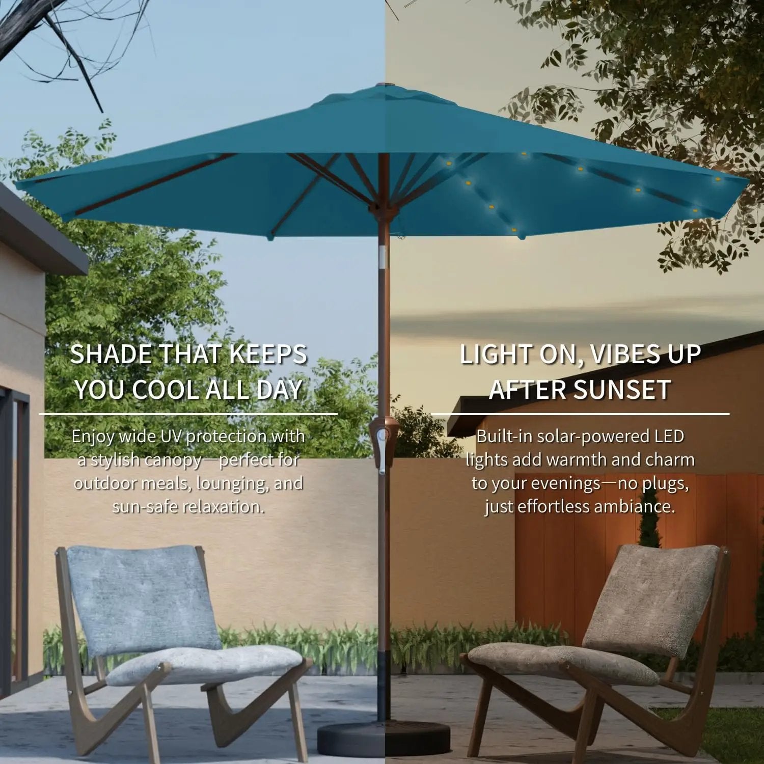 9FT Solar Umbrella 32 LED Lighted Patio Umbrella Table Market Umbrella w/Tilt and Crank, UV-Resistant Outdoor Umbrella for Pool, Garden, Deck, Lake Blue by GreenHaven Gardens