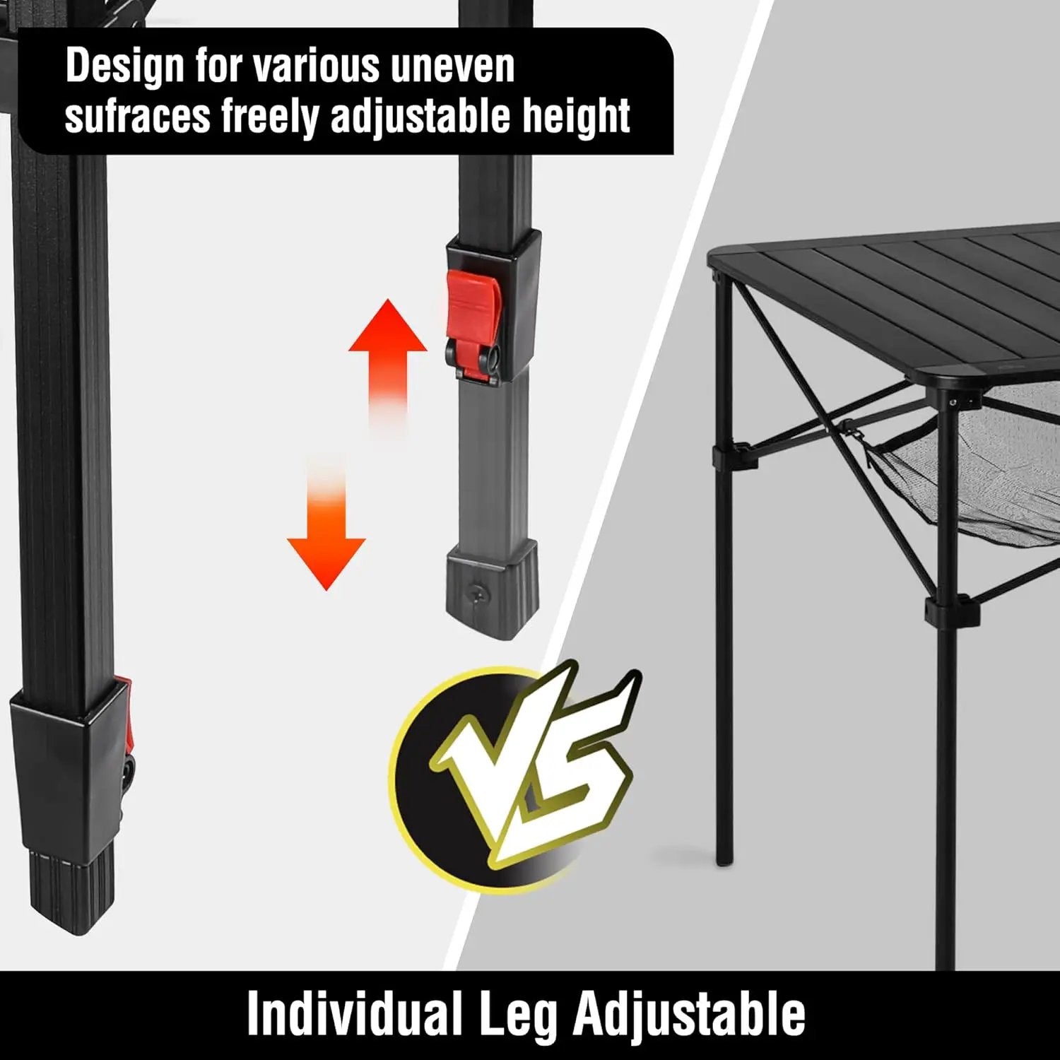 VILLEY Folding Camping Square Table with Carry Bag, Lightweight Aluminum Adjustable Square Table for Outdoor, Camping, Picnic, Backyards, BBQ (L) by GreenHaven Gardens