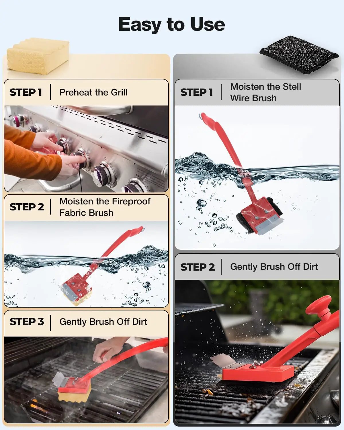 Grill Brush Bristle Free(Fire-Resistant Fabric),Replaceable BBQ Cleaning Head,Safe Replacement Cleaning Pad for Cast Iron or Stainless-Steel Grates (No Handle) by GreenHaven Gardens