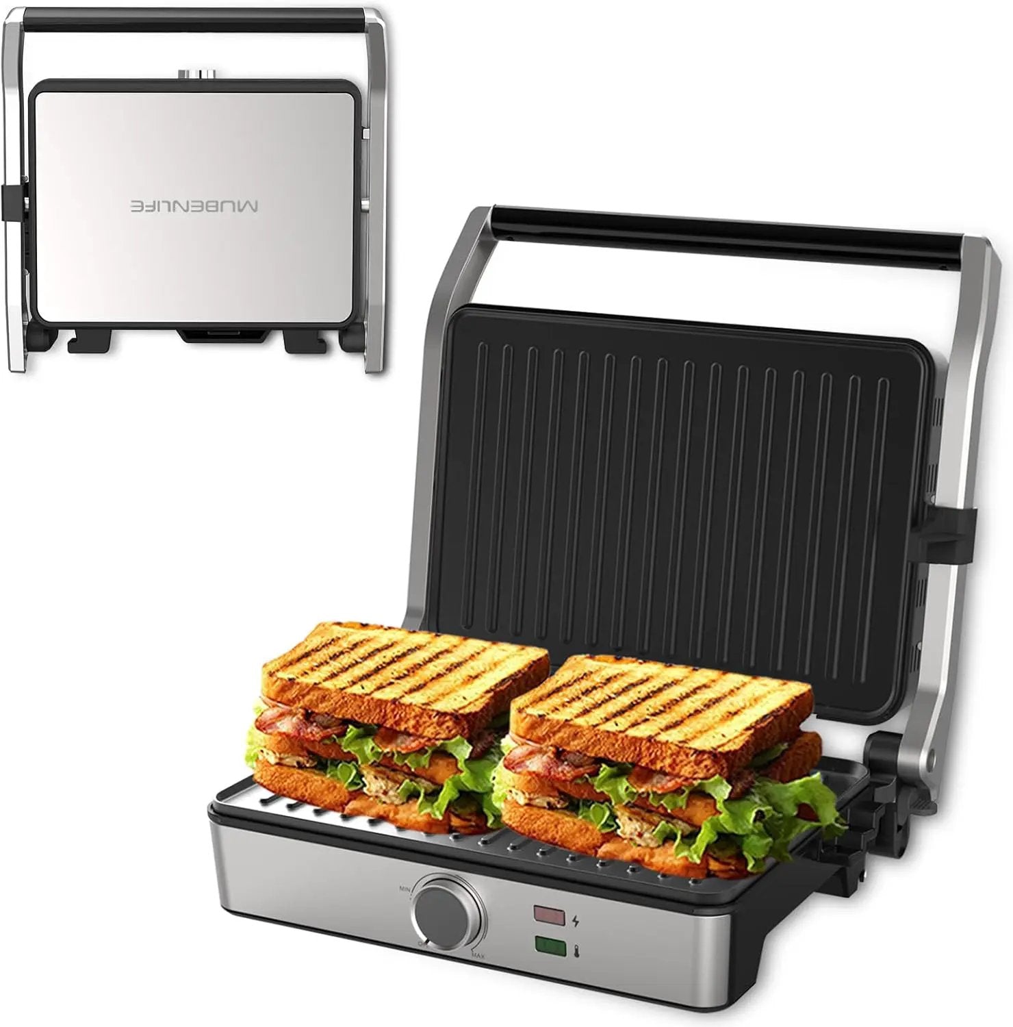 Panini Press, Electric Sandwich Press Grill, Open 180 Degrees, Electric Grill Indoor, Perfect for Grilling Sandwich, Steak, Burger, Adjustable Temperature Control, Non Stick Coating by GreenHaven Gardens